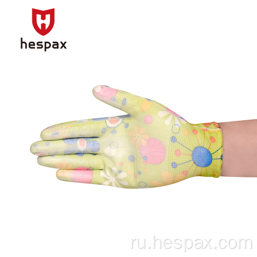 Hespax Женщины ежедневные цветочные рабочие рабочие работы PU перчатки